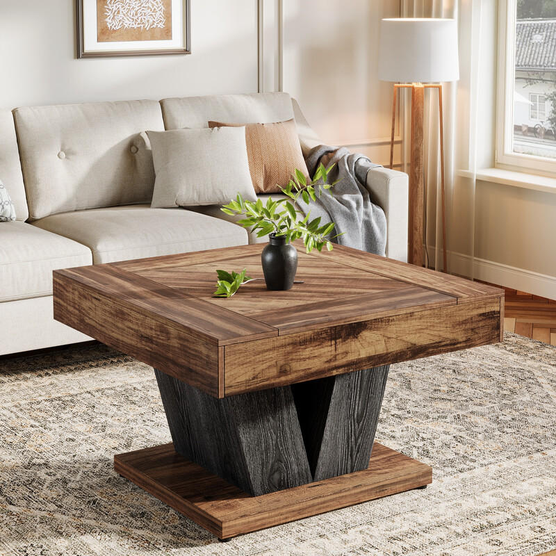 80cm Coffee Table, Wood Center Table for Living Room, Square Modern Cocktail Tea Acce