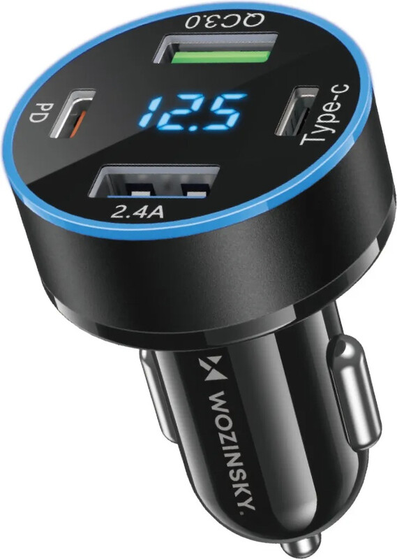 Wozinsky WDCCB Schwarzer 50W Autolader mit Display (2x USB-C / 2x USB-A)
