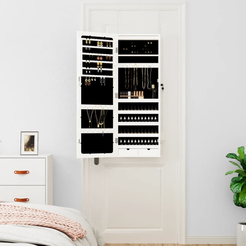 VidaXL Armoire à bijoux avec miroir et éclairage LED, mural, 37,5 x 10 x 106 cm, Blanc