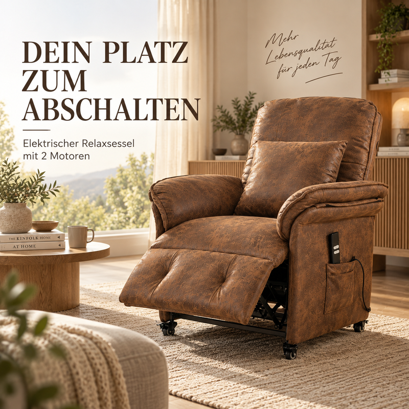 KAUFHOF Galeria Kaufhof Elektrischer Relaxsessel mit 2 Motoren, braun Cord | Elektrischer Relaxsessel mit unabhängig verstellbarer …