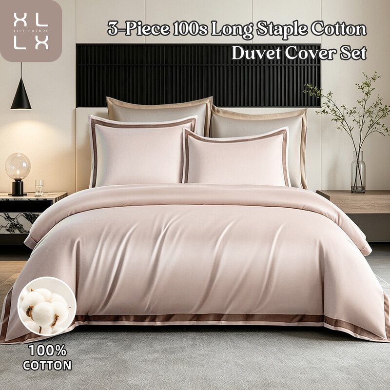 XLLX 3-delige beddengoedset, 240 x 220 cm, 100s langstapelig katoenen dekbedovertrekset, 100 TC satijn zacht, zijdeachtige luxe, dikker en ademend, dekbedovertrek 240 x 220 cm en 2 kussenslopen 65 x 65 cm, roze