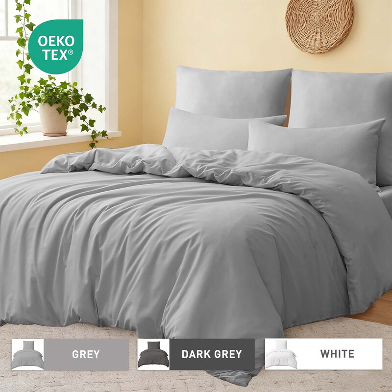 Light Gray Duvet Cover Set，230x220cm/50x75cmx2 Soft Double Brushed Bedding Set， with