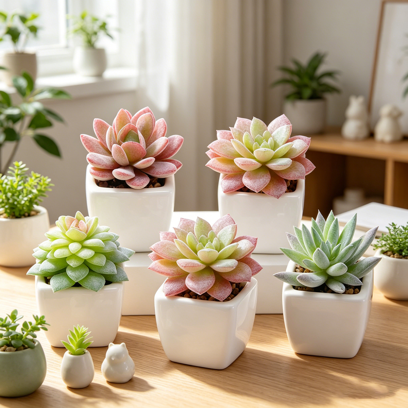 5Pcs 2.8in/7cm Artificial Succulents in Pots, False Succulents, Small Fake Plants in Pot, Mini Fake Plants in White Pots, Desk Plant for Home, Bathroom, Small Spaces