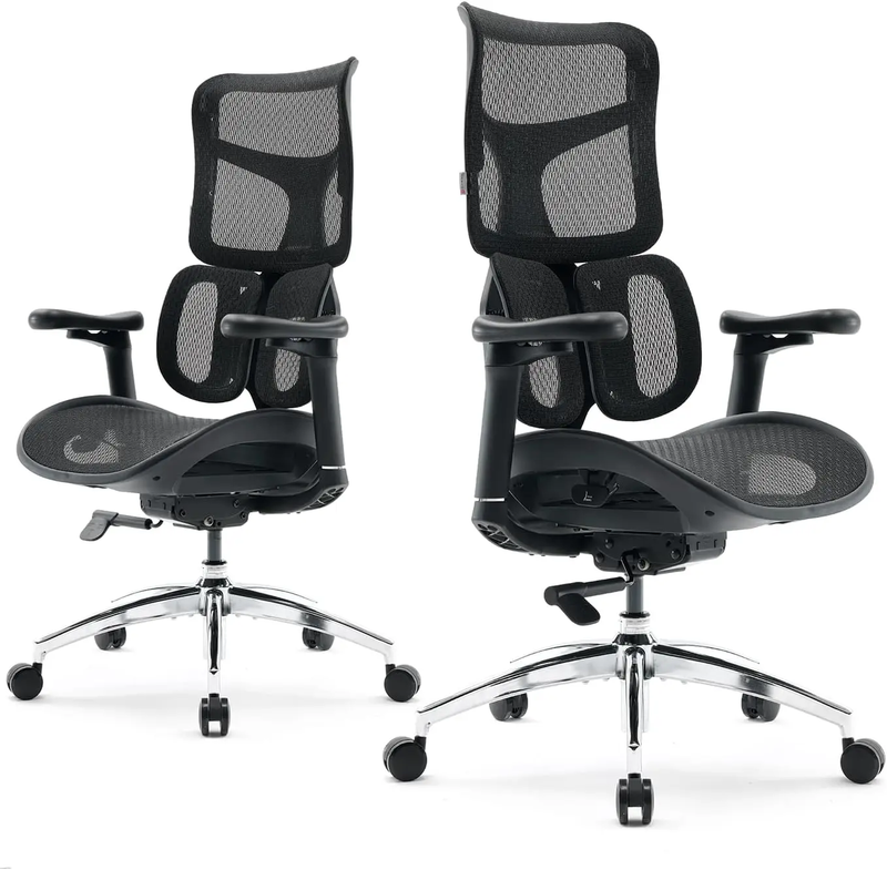 SIHOO Dora S100 ergonomischer Bürostuhl mit schwarzem Rahmen und schwarzem Netzstoff