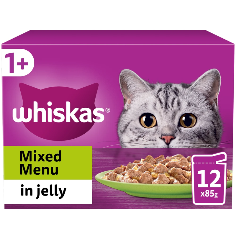 1+ Mixed Menu Adult Wet Cat Food Pouches in Jelly 12 x 85g