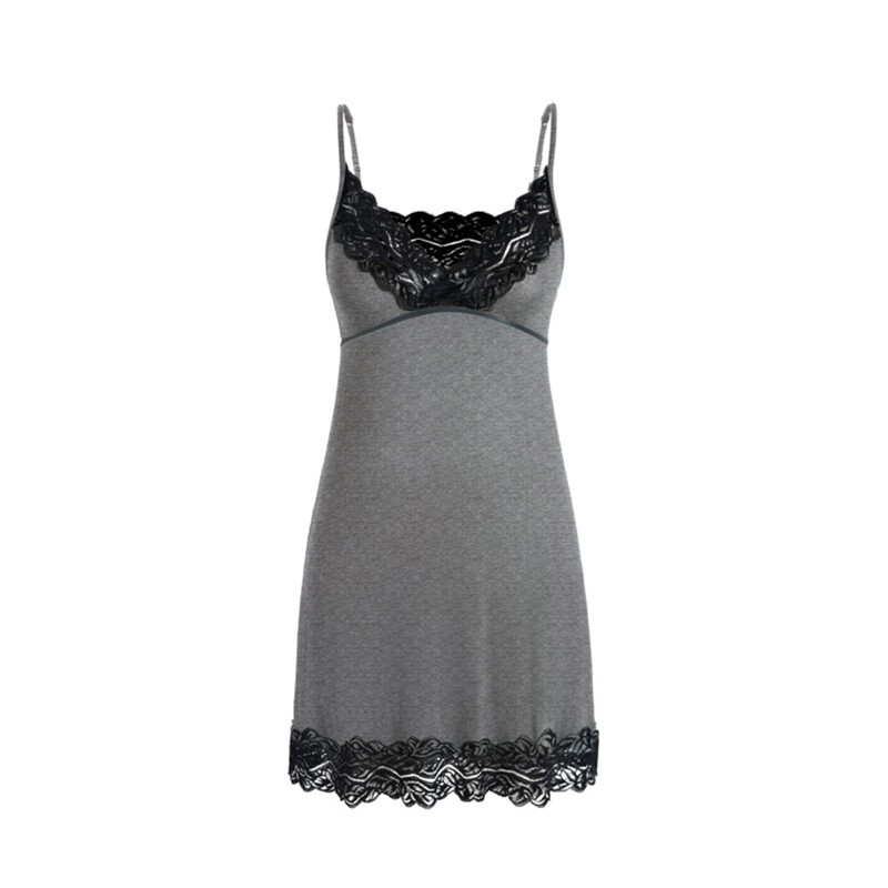 wide lace v-neck light grey suspender dress XL