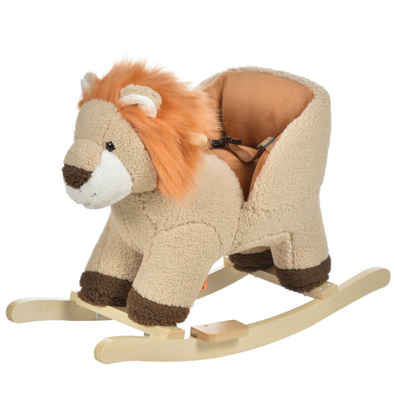 330-115 HOMCOM Baby Rocking Horse, Plush Ride on Lion Seat for Toddlers 18-36 Months