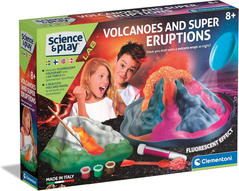 Clementoni Science and Play glow-in-the-dark vulkaan bouwset - 78803, 38,5 x 7,7 x 28,2 cm