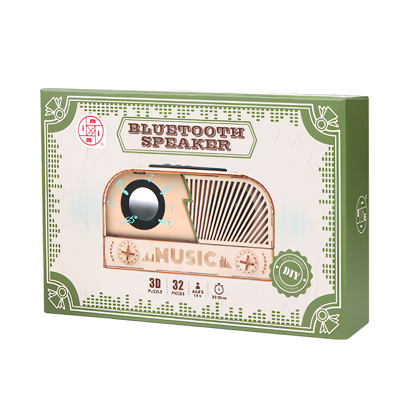 MIMI Lernspielzeug DIY Holz Bluetooth-Lautsprecher 3D Puzzle-Modell Geburtstagsgeschenk für Kinder und Erwachsene