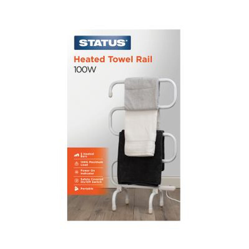 STATUS Heated Towel Rail White - 5 Bar 100W Free Standing Aluminium Electric Heated Airer for Bathroom Towel Warmer