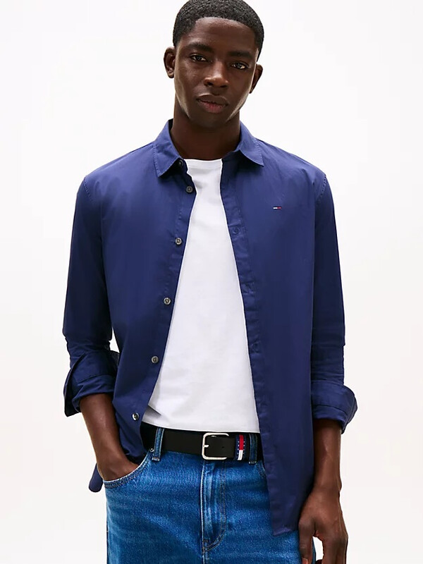 Tommy Jeans Heren Slim Fit Poplin Overhemd– Zwart Iris XXS