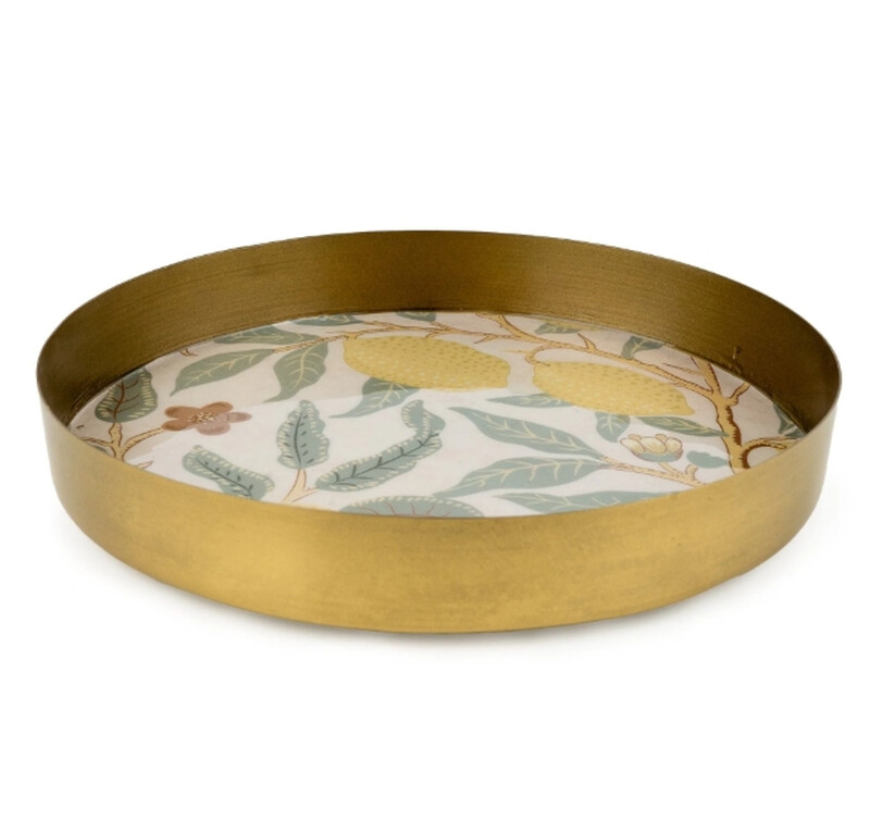 Decorative Tray Vintage Fruits Metal Gold Round D:21cm