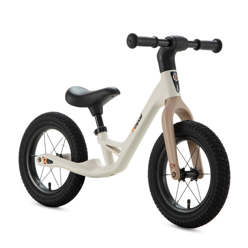 RoyalBaby Sport 12-Zoll Laufrad ohne Pedale für Kleinkinder und Kinder im Alter von 3–5 Jahren, Sicherheitskissen, verstellbarer Sattel und Lenker, leichter Nylonrahmen, pannensichere Reifen, Cremeweiß