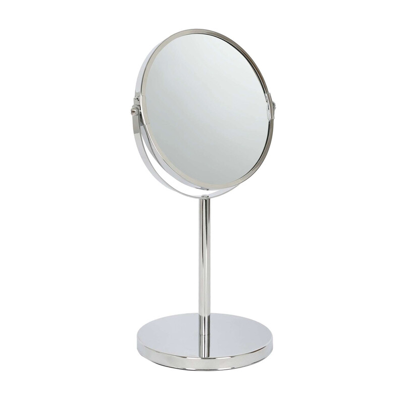Harbour Housewares Pedestal Mirror - 2x Magnifying - Dual Sided - 18.5 x 34.5cm - Chrome