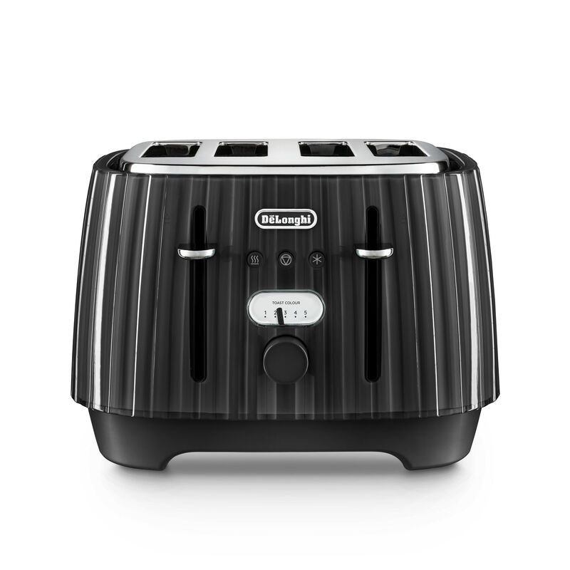 De'longhi Ballerina 4 Slice Toaster, Extra-Wide Slots, Plissé Texture, Furnace Black