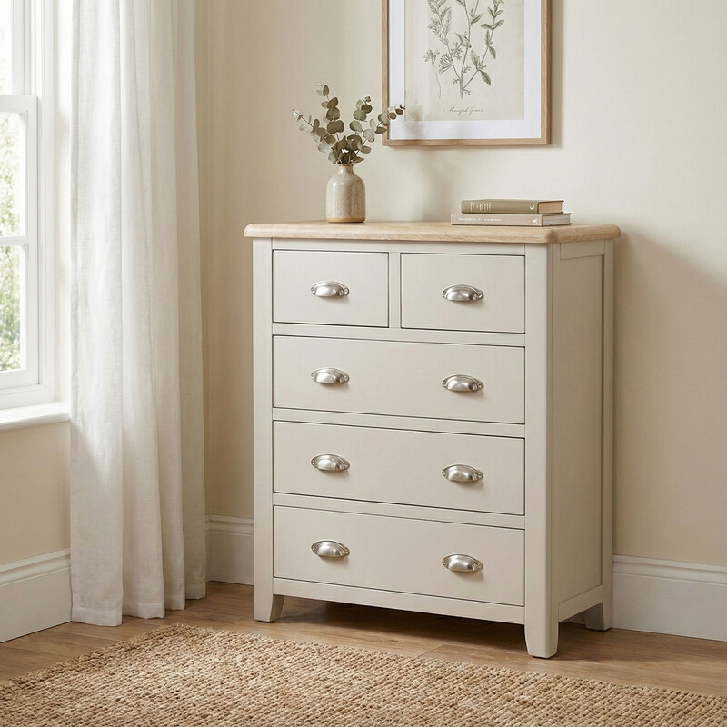 Drawer Chest Windermere 5 Drawers Oak Top Grey/Natural