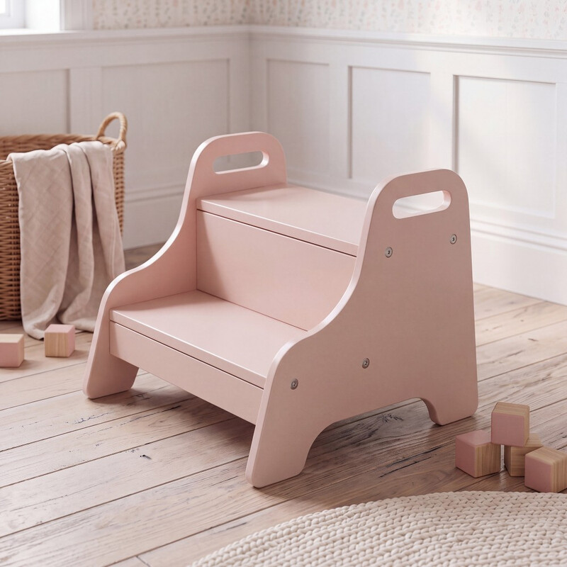 Benarita Toddler Step Stool for Nursery & Bathroom Sink, Anti-Tip Design with Handles, Pink Eco-Friendly Board, Wide Pedal for Kids Safety