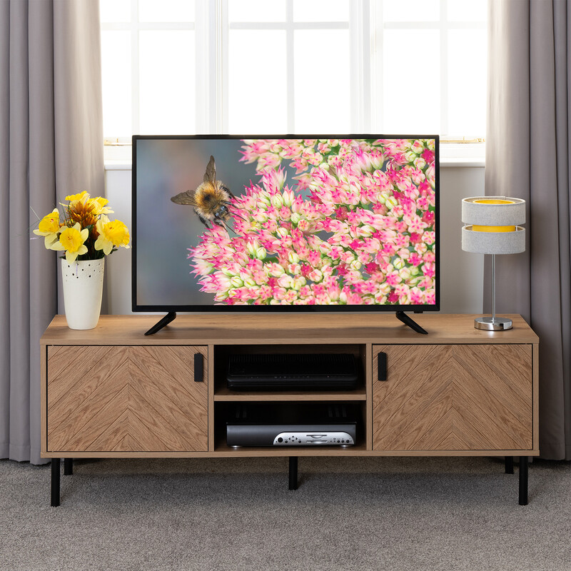Seconique Leon Medium Oak Effect TV Unit - Wood Grain - Black - Image 4