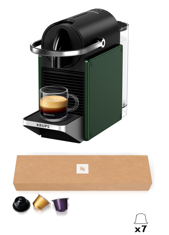 Nespresso Original Pixie Pod Coffee Machine by Krups, Includes Welcome Set of 7 Capsules, Nespresso Original Compatible Pods, Metal Side Panels, Compact, XN3063G0, Dark Green