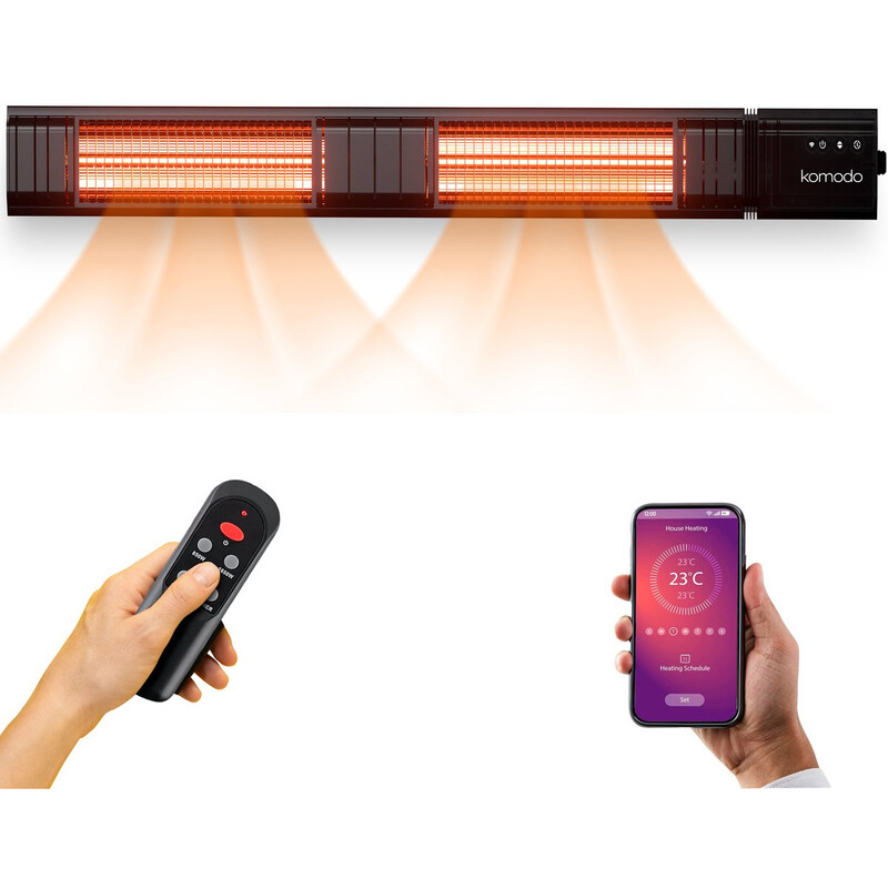 Komodo Flores 3000 W Terrassenheizungen – 9 verschiedene Stufen – Für 35 m² – Infrarot-Heizung – Fernbedienung & App – Oszillation – LED-Display – Schwarz