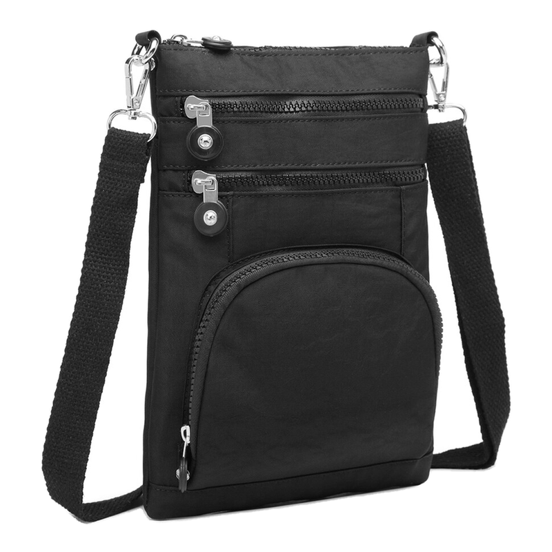 KONO Women's Lightweight Multi-Pocket Crossbody Bag with RFID Protection | Everyday Shoulder & City Travel Bag – Black