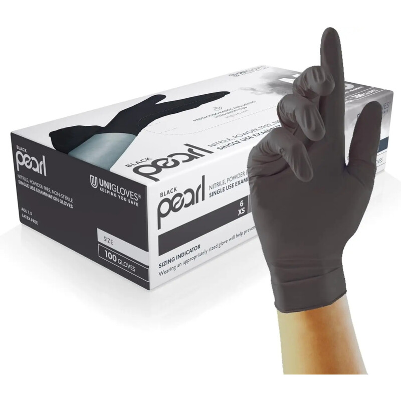 Unigloves Black Pearl Nitrile Examination Gloves - Multipurpose, Powder Free And Latex Free Disposable Gloves, Xs
