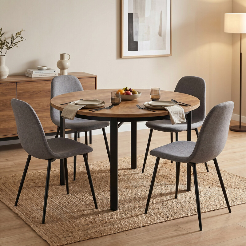 Rundes Esszimmeltisch für 4-6 Personen, 118,5 cm, Küchenmöbel für Esszimmer und Küche, mit festen Metallbeinen (Stühle nicht inklusive)