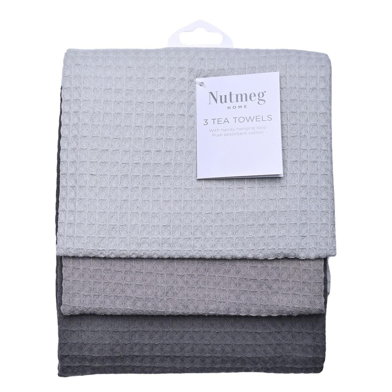 Home Tea Towels Waffle Grey 3 Piece