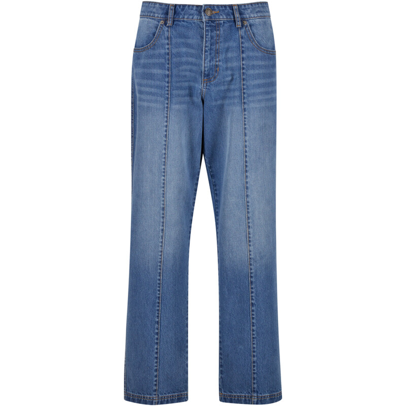 Urban Classics Jeans mit weitem Bein und Eingriffsnähten, mittel-dunkelblau, gewaschen, Größe 33