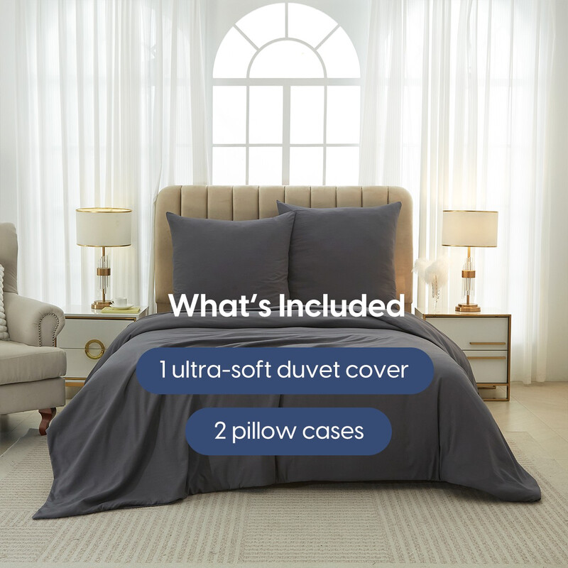 Washed Brushed Duvet Cover Set 260*220cm/60*80cm*2 Dark Gray