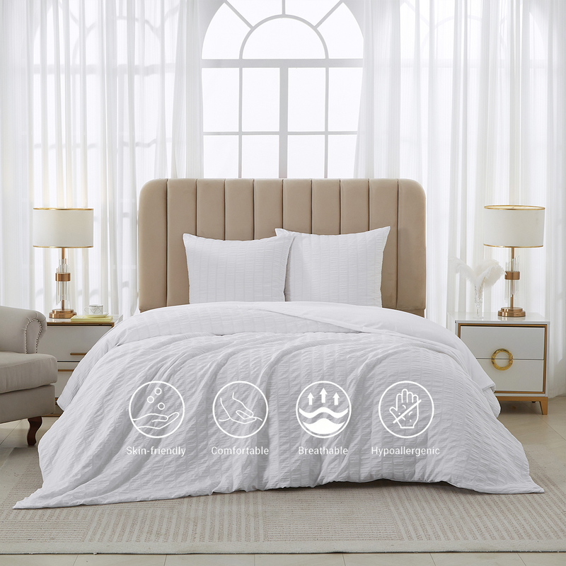 Seersucker Duvet Cover Set 260*220cm/60*80cm*2 White