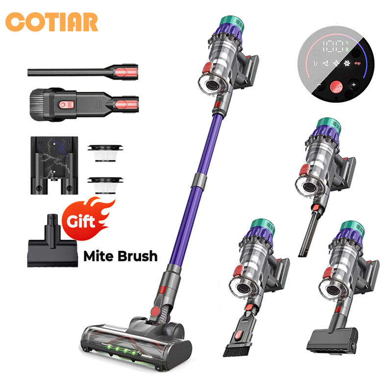 COTIAR V22 650W Cordless Vacuum Cleaner 55kPa Suction Power Brushless Vacuum 1.2L Capacity LED Display for Floor Carpet Pet Hair Purple