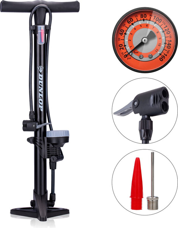 Dunlop Fietspomp met Manometer - Handmatig, zwart, 59,5 cm