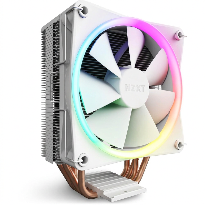 NZXT T120 RGB Luftkühlung RC-TR120-W1 - 120 mm RGB CPU-Kühler, Direct-Touch-Technologie, 4 Kupfer-Heatpipes, Kompatibel mit Intel- und AMD-Sockeln, Weiß