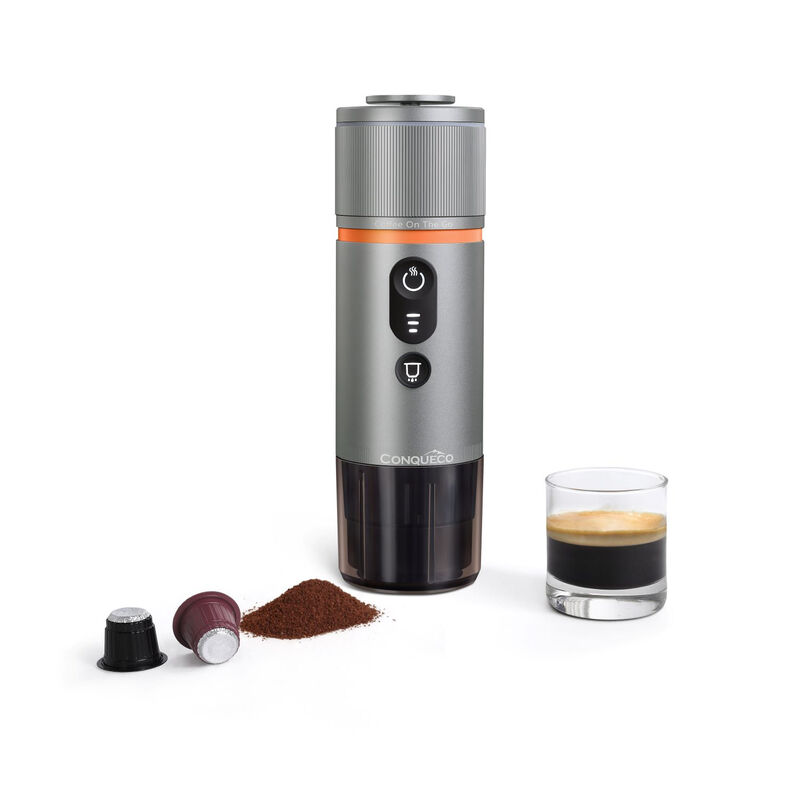CONQUECO Kaffeemaschine Auto Espressomaschine 12 V: Tragbarer Akku Espressomaker für Camping Reise - 2,5 Minuten Schnelles Erhitzen - 8 Tassen Espresso für Eine Ladung