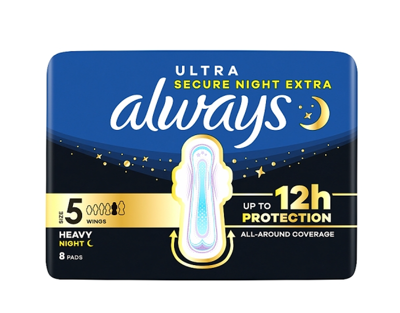 Always Ultra Sanitary Towels Secure Night Extra Size 5 With Wings 8 Pads