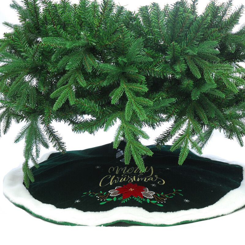 Festive 90Cm Merry Christmas Tree Skirt - Red Poinsettia