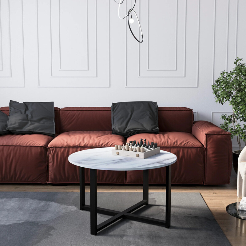 Coffee Table Brooklyn Round Marble Effect/Black