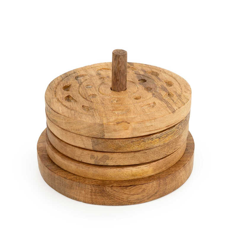 Coasters Embossed Mango Wood 4pcs