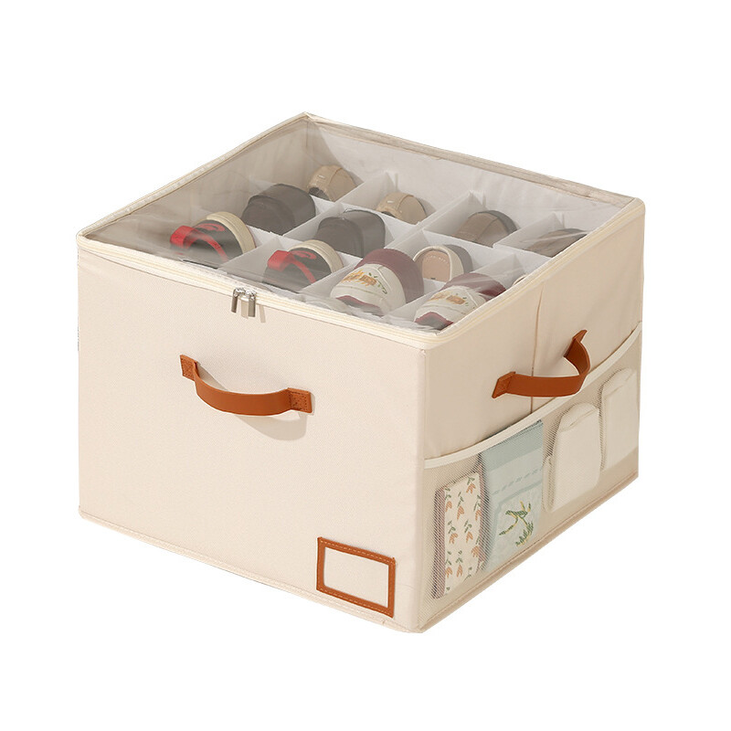 JORDAN&JUDY Beige stofvouwbare schoenenkoffer met deksel, stofdicht, stapelbaar, ruimtebesparend