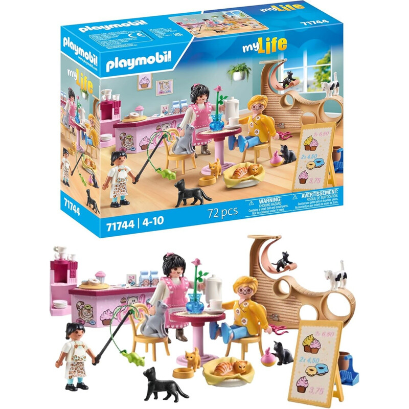 PLAYMOBIL Cat Café Katzenspielzeug, Tierfigur-Set, Spielzeug für Kinder ab 4 Jahren, 71744