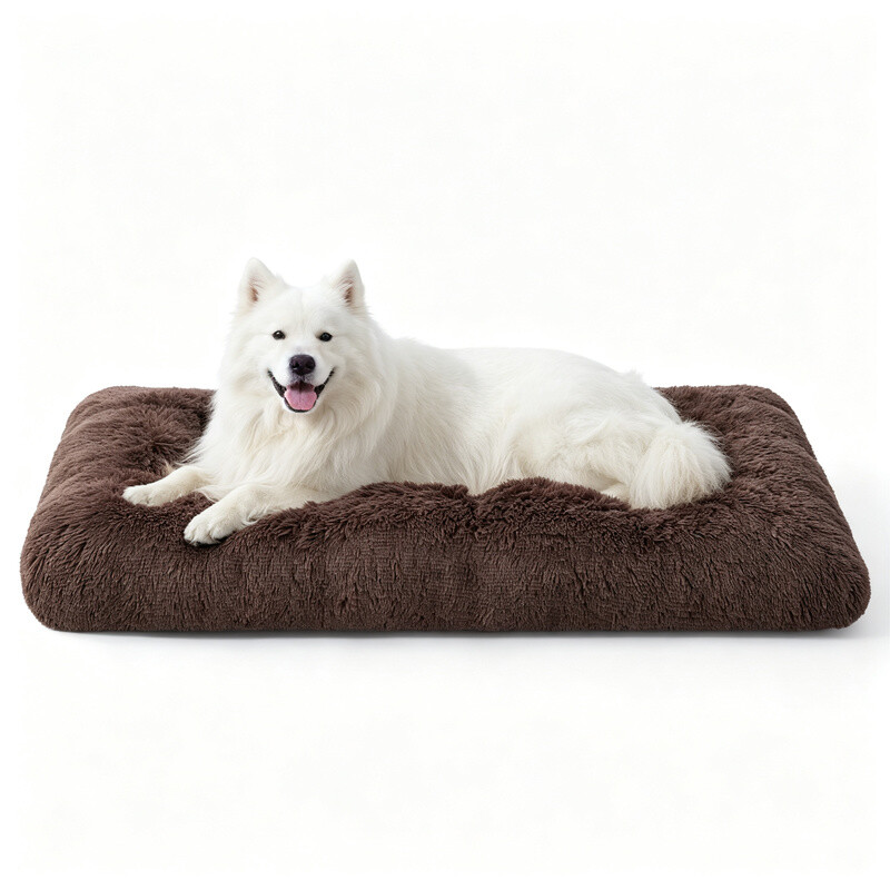 PetPad einfarbiges Plüsch-Hundekäfigkissen, kaffeebraun, 119x74 cm XXL