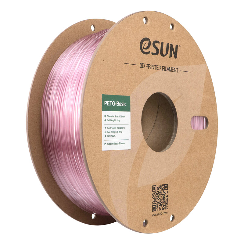 eSUN PETG-Basic Transluzentes Hellrosa 3D-Filament 1,75 mm, Hochgeschwindigkeitsdruck, Kosteneffektives Einstiegs-3D-Druckmaterial 1 kg (2,2 lbs) Karton-Spule