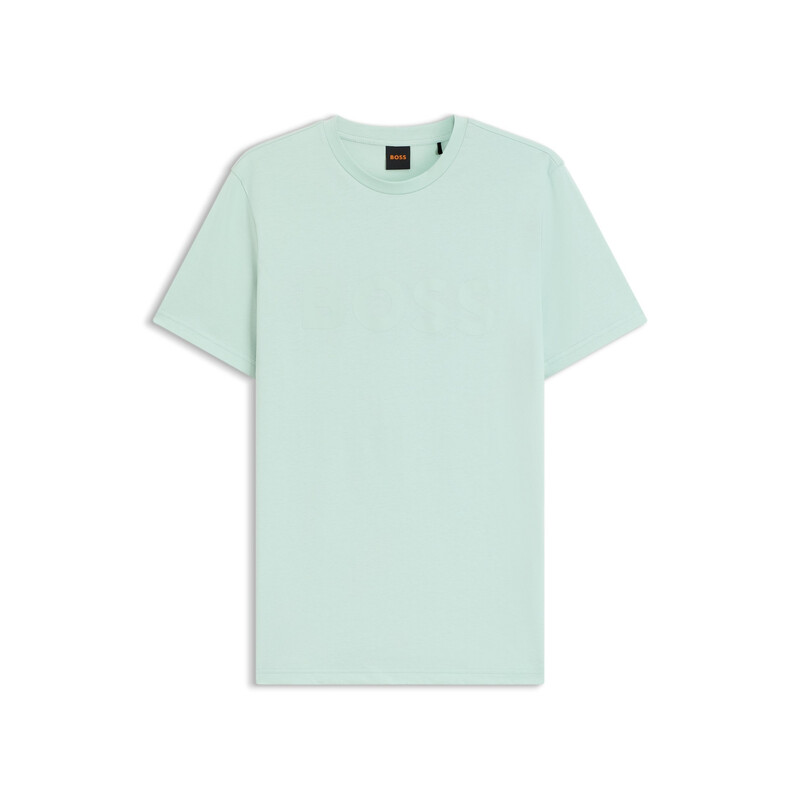 Boss Cotton-Jersey T-Shirt with Large Logo Print - Turquoise