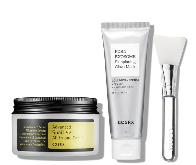 Cosrx PDRN Exosome Skinplaning Glaze Maske 50 ml + Advanced Snail 92 All In One Creme 100 g | Glow & Repair Hautpflege-Bundle