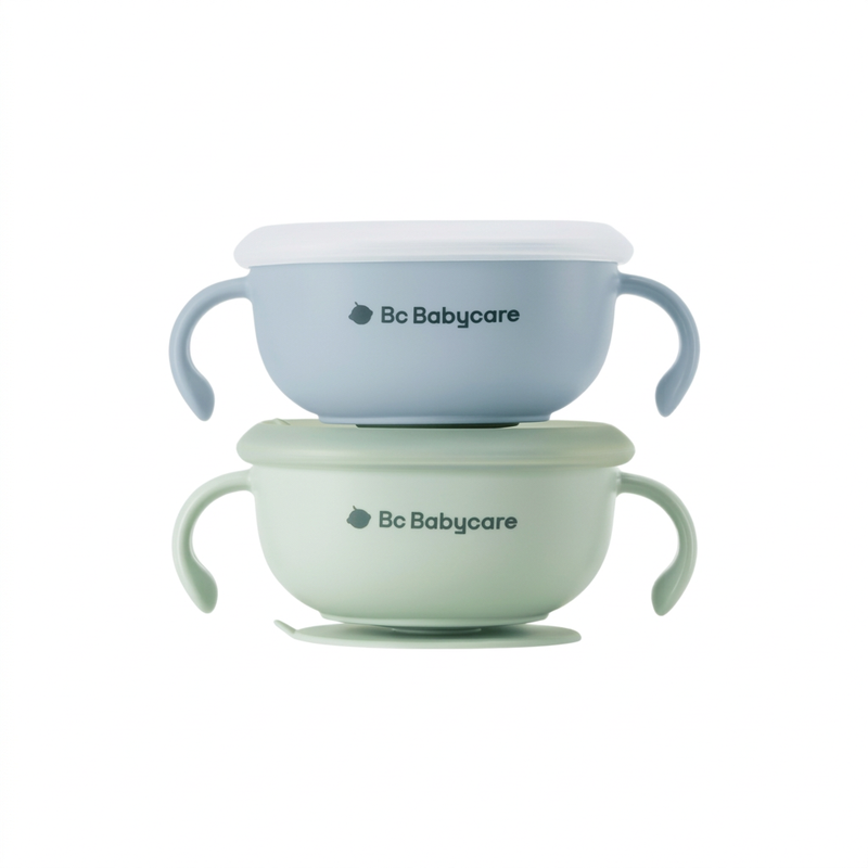 Bc Babycare 3-in-1 zuignapkom met rietje, vork- en lepelset, BPA-vrij, groen + blauw