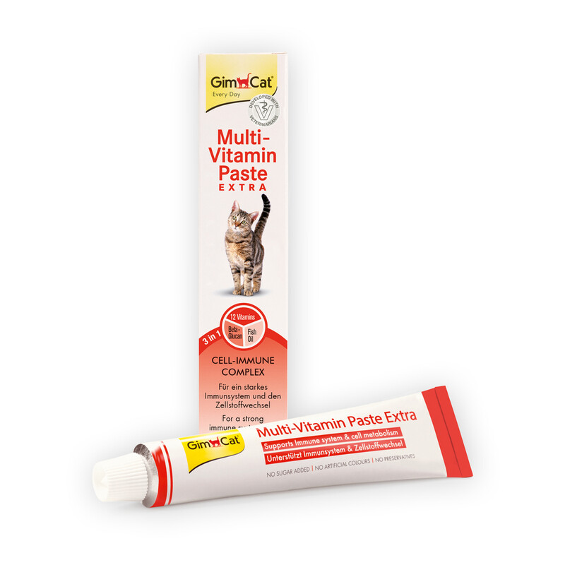 GimCat Multi-Vitamin Paste Extra, Katzensnack mit Fischöl für ein starkes Immunsystem und den Zellstoffwechsel, 1 x 100 g