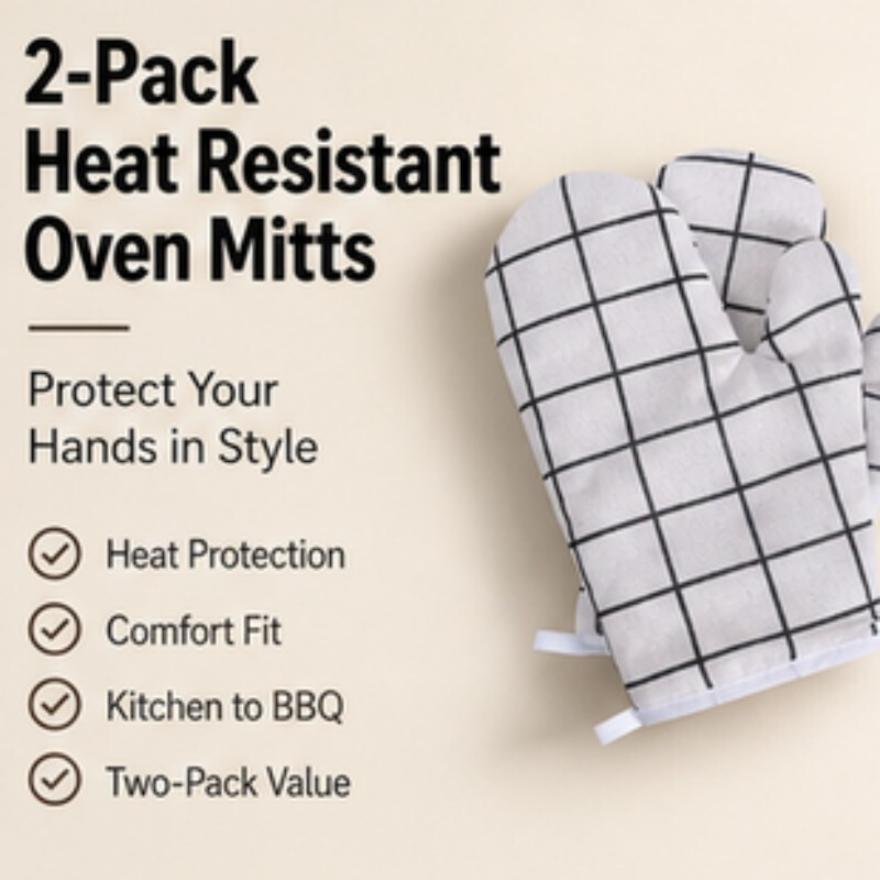2pcs Oven Gloves, Heat-Insulating Household Gloves, Cotton Inner Lining, Reusable, Suitable for Cooking, Baking and Barbecuing,White Grid