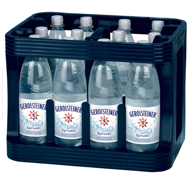 GEROLSTEINER Sprudel – Deutschlands beliebtes erfrischendes Mineralwasser mit feiner Kohlensäure – 12 x 1 L PET-Flaschenkiste mit Pfand