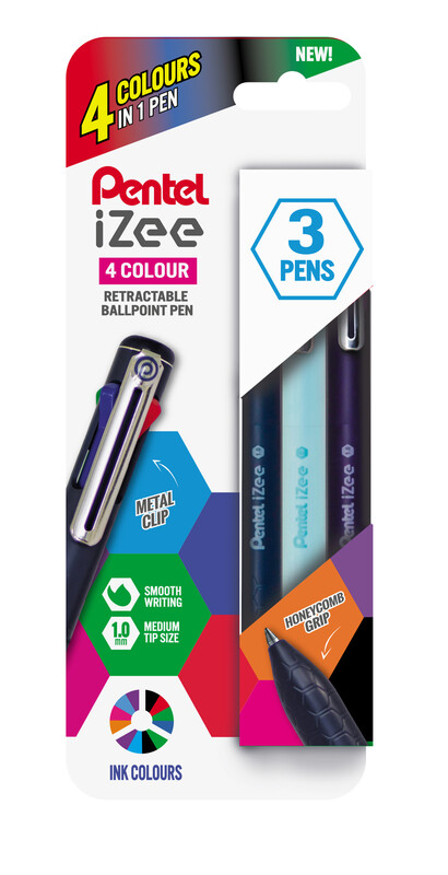 Pentel Dark/Blue/Black Izee 4 Colour 1.0Mm Ballpen Pack Of 3